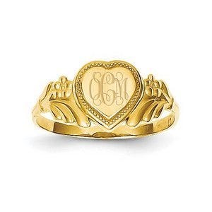 14K Gold Girl's Heart Signet Ring