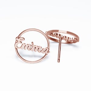 Circle Name Script Earrings