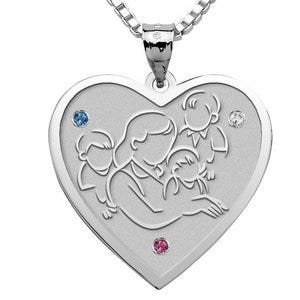 Mother with Three Sons - Heart Pendant with Birthstones