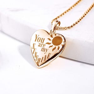 Yellow Gold You Are My Sunshine Heart Photo Locket