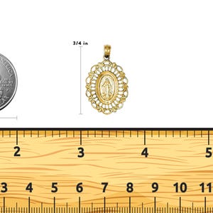 14K Yellow Gold Medium Scalloped Oval Miraculous  Medal Cut-Out Pendant