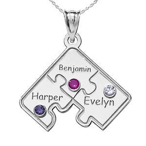 Personalized Family Three Piece Jigsaw Puzzle Pendant- Includes 18 inch Chain
