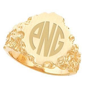 14K Gold Men's Diamond Cut Signet Ring