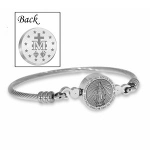 Stainless Steel Miraculous Medal - Virgin Mary Bangle Bracelet