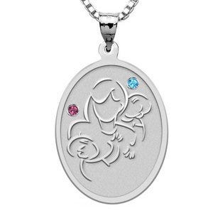 Mother with Two Sons - Oval Pendant with Birthstones