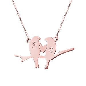 Personalized Love Birds Initials Necklace w/ Chain