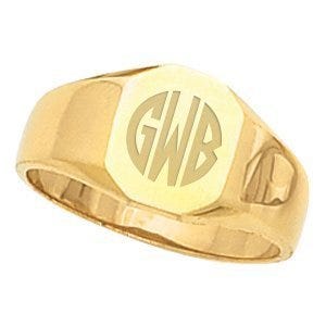14K Gold Women's Octagon Signet Ring