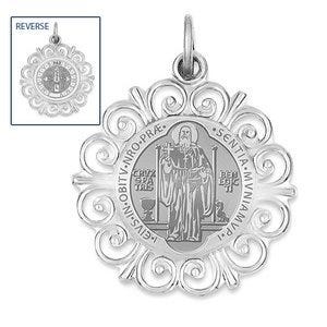 Saint Bendedict Double Sided Round Filigree Religious Medal  "EXCLUSIVE"