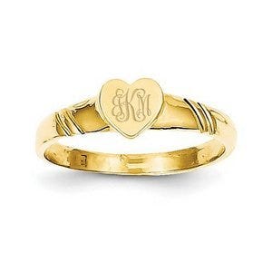14K Gold Heart Signet Ring