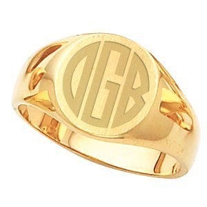 14K Gold Men's Round Signet Ring