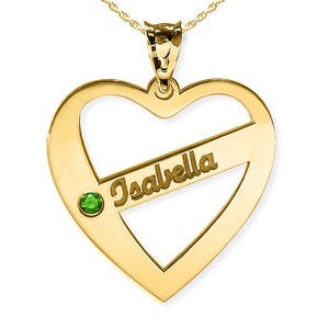 Personalized Heart Family Pendant With Birthstone & Name- Includes 18 Inch Chain
