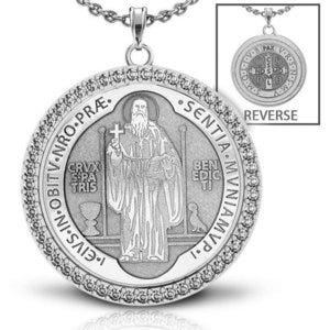 Saint Benedict Diamond Studded Round Religious Jubilee Medal - "EXCLUSIVE"