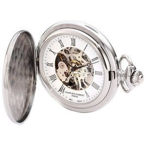 Charles-Hubert Paris Stainless Steel Hunter Case Mechanical Pocket Watch