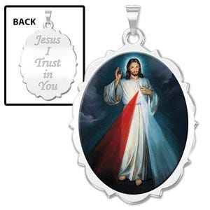 Divine Mercy Double Sided Scalloped Oval Religious Medal "Color EXCLUSIVE"