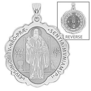 Saint Benedict Scalloped Round Religious Medal "EXCLUSIVE"