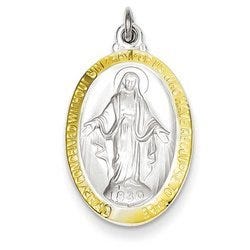 Miraculous Medal Polished Oval Pendant Charm