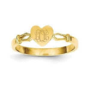 14K Gold Girl's Heart Signet Ring