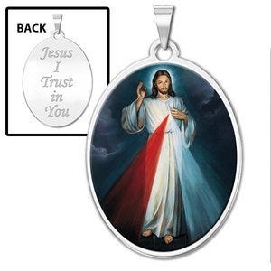 Divine Mercy Double Sided Oval Religious Medal " Color EXCLUSIVE"