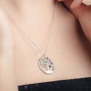 Personalized Family Tree Pendant with up to 15 Birthstones