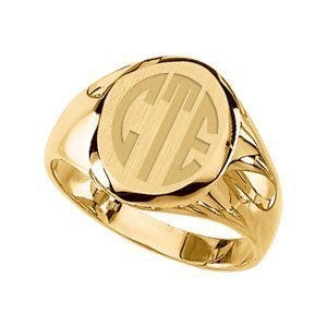 14K Gold Men's Round Signet Ring