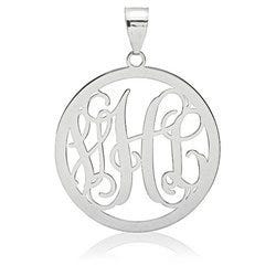 Round Vine Script 3 Letter Monogram Cut-Out Pendant