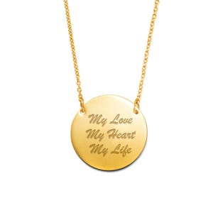 Round Disc Pendant w/ Personalized Message & 18" Chain Included