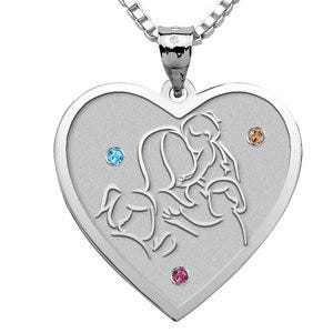 Mother with Three Daughters - Heart Pendant with Birthstones