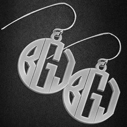 Monogram Block Round Cut-Out Earrings w/ Kidney Wire