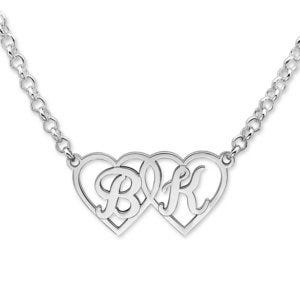 Personalized Interlocking Heart Initial Necklace w/ Chain