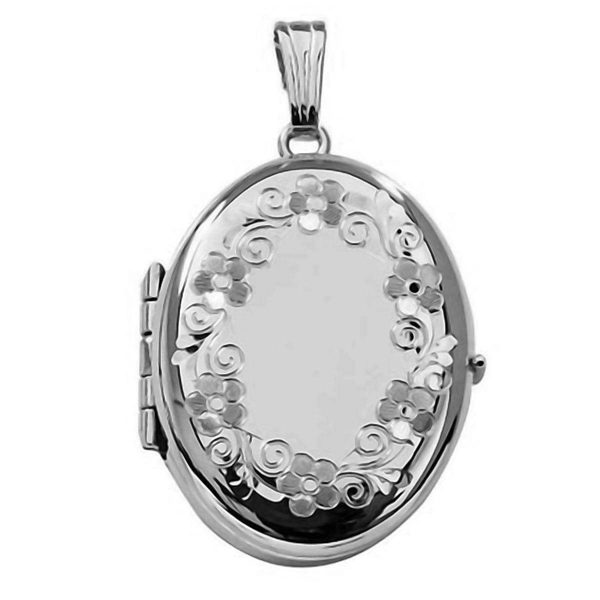 14K White Gold Floral Oval Four Photo Locket