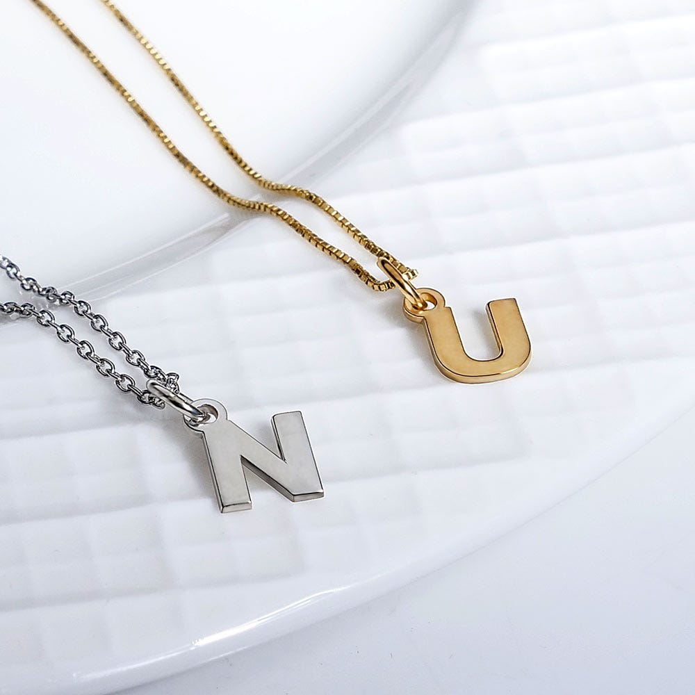 Dainty Initial Block Necklace