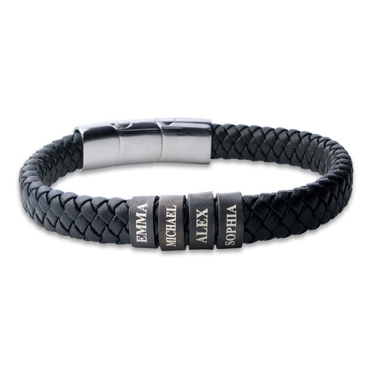 Black Leather Bracelet with Antiqued Charms