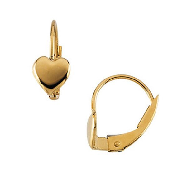 14K Yellow Gold Children LeverBack Earring W/Heart