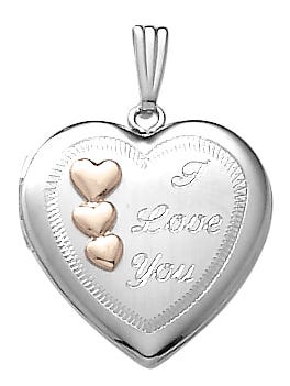 14k White Gold I Love You Two Tone Heart Photo Locket