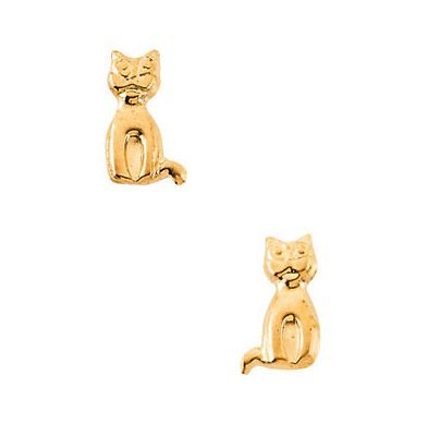 14K Yellow Gold Children's Cat Earring
