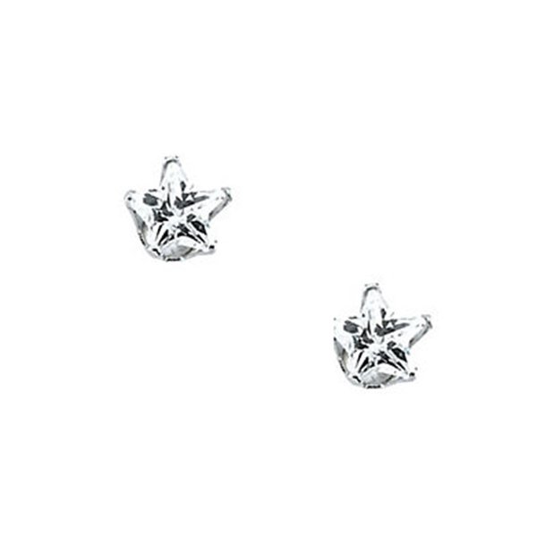 14K White Children's Star Cubic Zirconia Earring