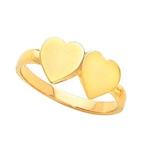 14K Gold Women's Double Heart Signet Ring