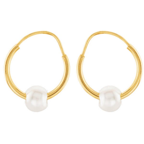 14K Yellow Gold Children's Hoop Earring W/Pearl