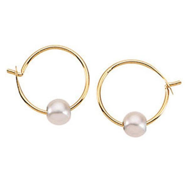 14K Yellow Gold Children's Hoop Earring W/Pearl