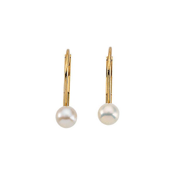 14K Yellow Gold Children's LeverBack Earring W/Pearl