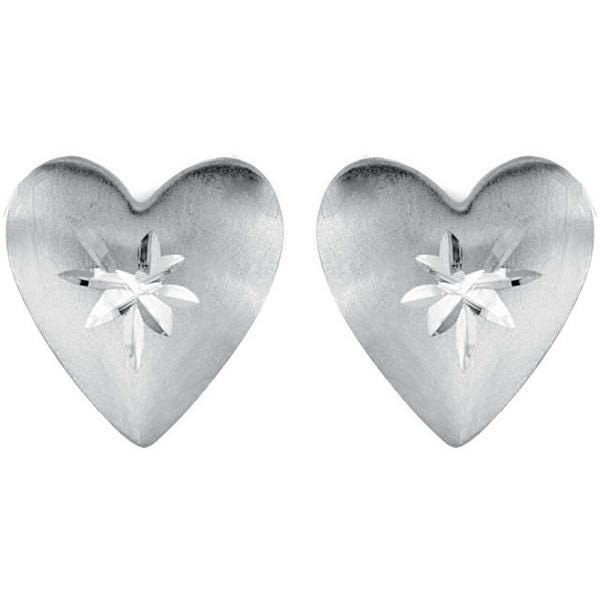 14K Yellow Gold Children's Puffed Diamond cut Heart Earrig