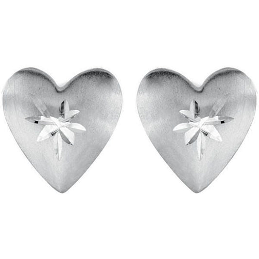 14K Yellow Gold Children's Puffed Diamond cut Heart Earrig