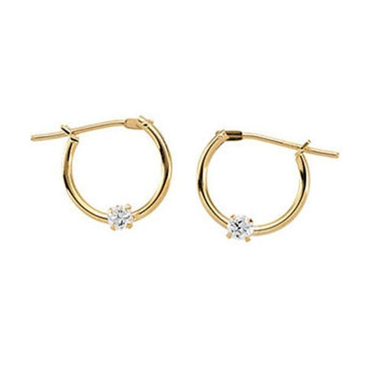 14K Yellow Gold or White Gold Children's Hoop Earring W/CZ