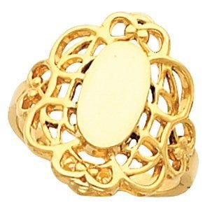 14K Gold Women's Oval Signet Ring with Filigree Design