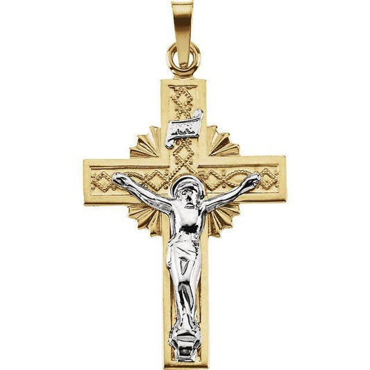 14K Yellow Gold Two Tone Crucifix Pendant