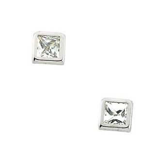 14K Yellow Gold Children's Square Cubic Zirconia Earring