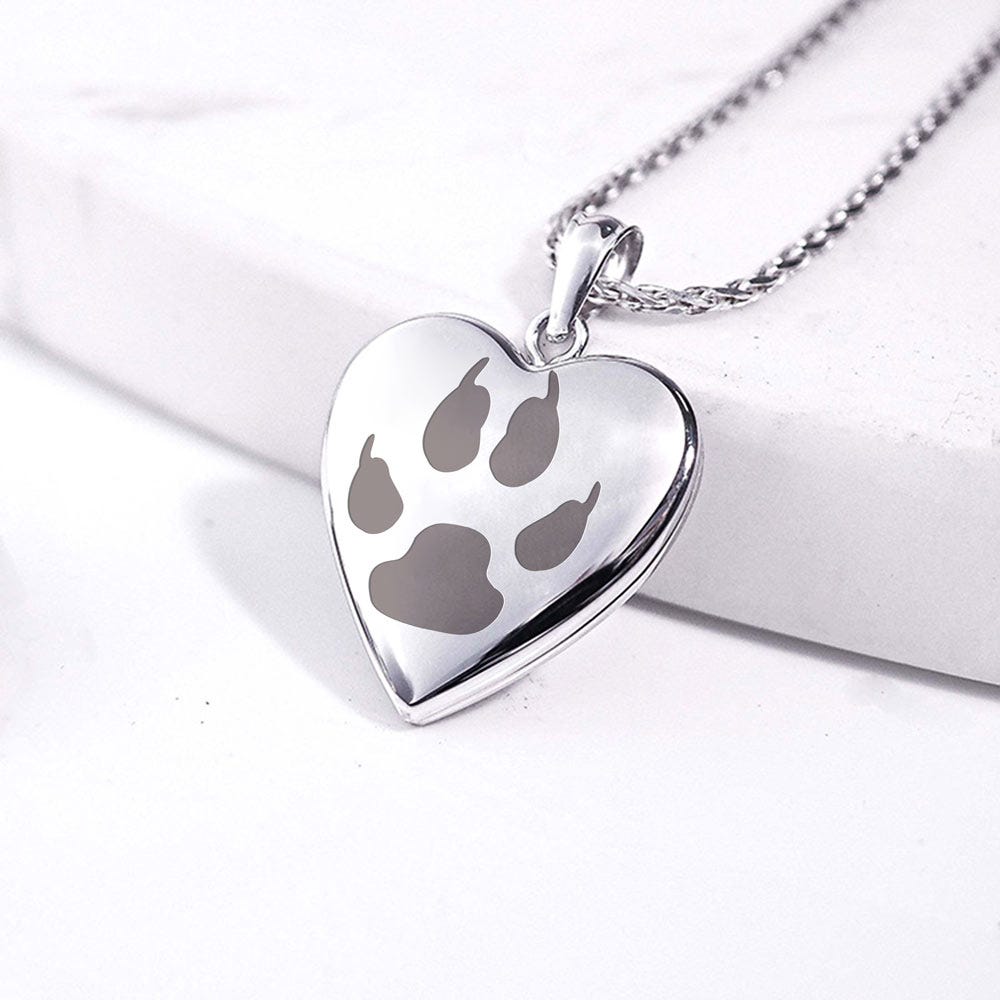 Sterling Silver Cat's Paw Print Heart Photo Locket