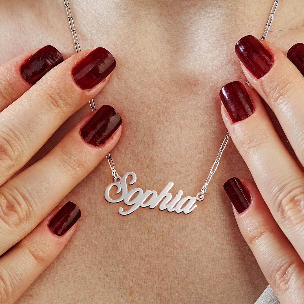Script Name Necklace with Paperclip Chain Included