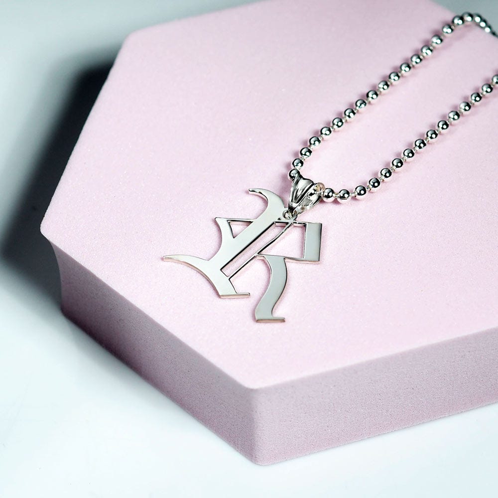 Personalized First Initial Old English Pendant with Paperclip Chain