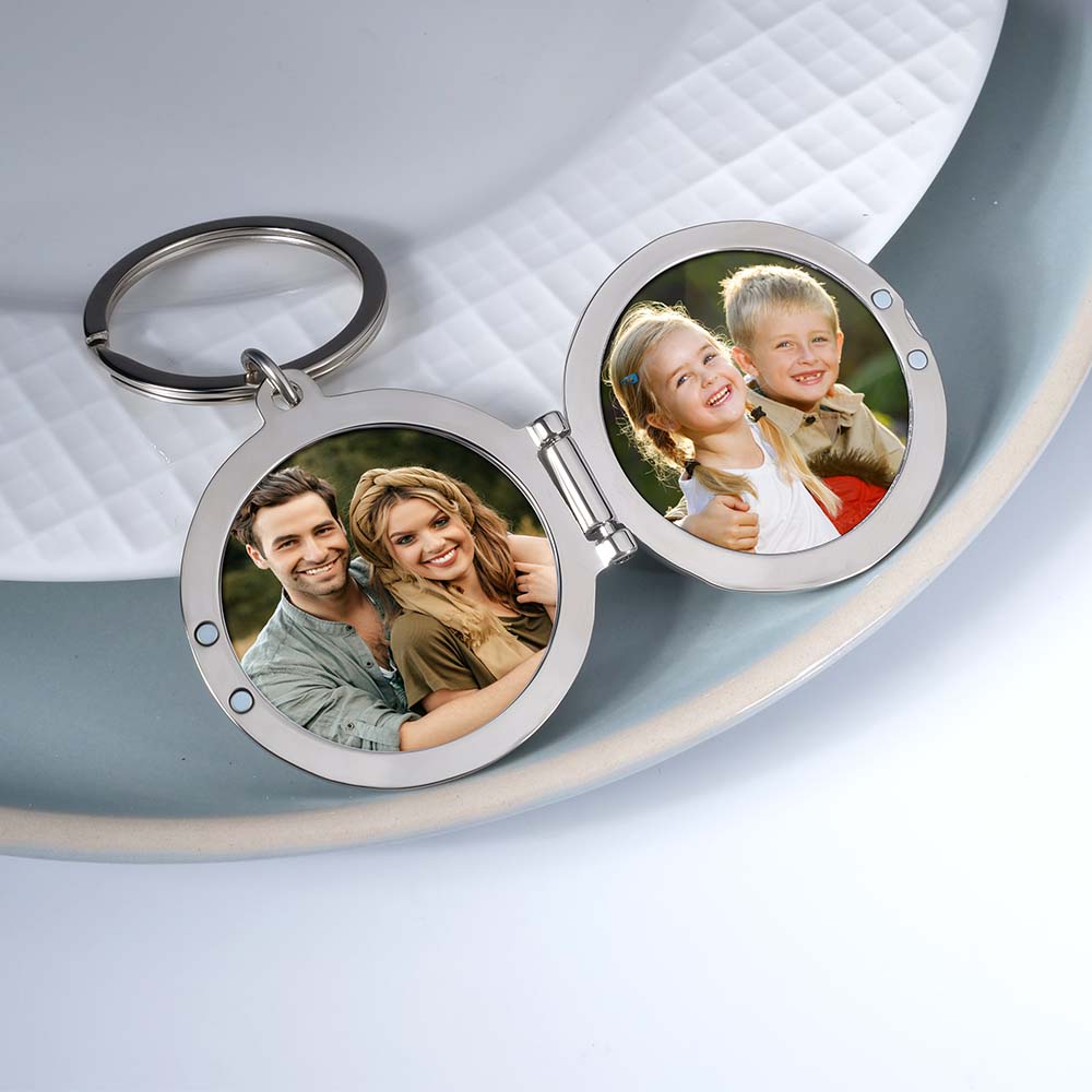 Round Stainless Steel Key Chain Photo Locket